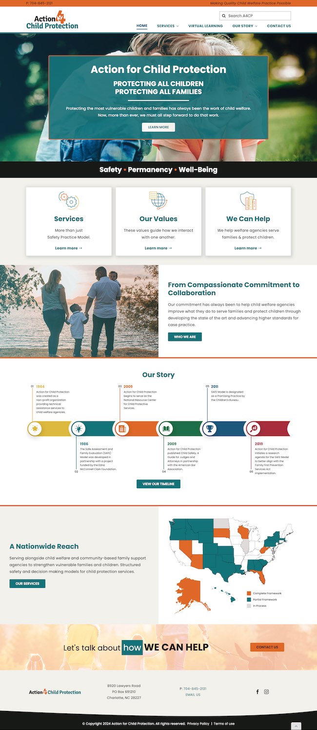 Screenshot of Action for Child Protection’s website. Screenshot of Action for Child Protection's website.