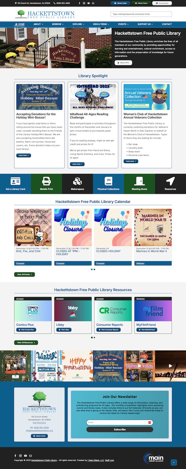 Screenshot of Hackettstown Library’s website. Screenshot of Hackettstown Library's website.