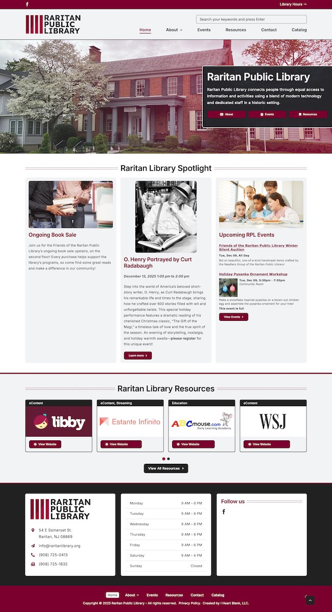 Screenshot of Raritan Library’s website. Screenshot of Raritan Library's website.
