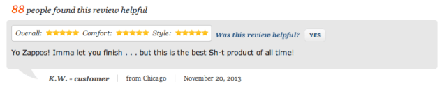 Screenshot of Zappos sh*t product reviews.