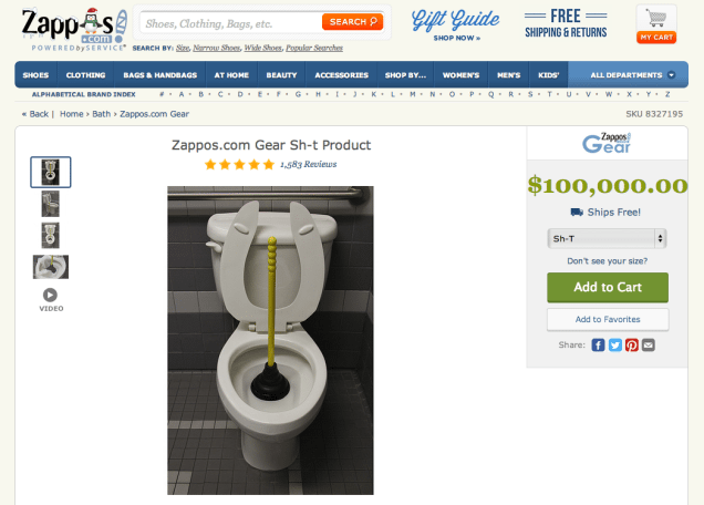Screenshot of Zappos sh*t product.